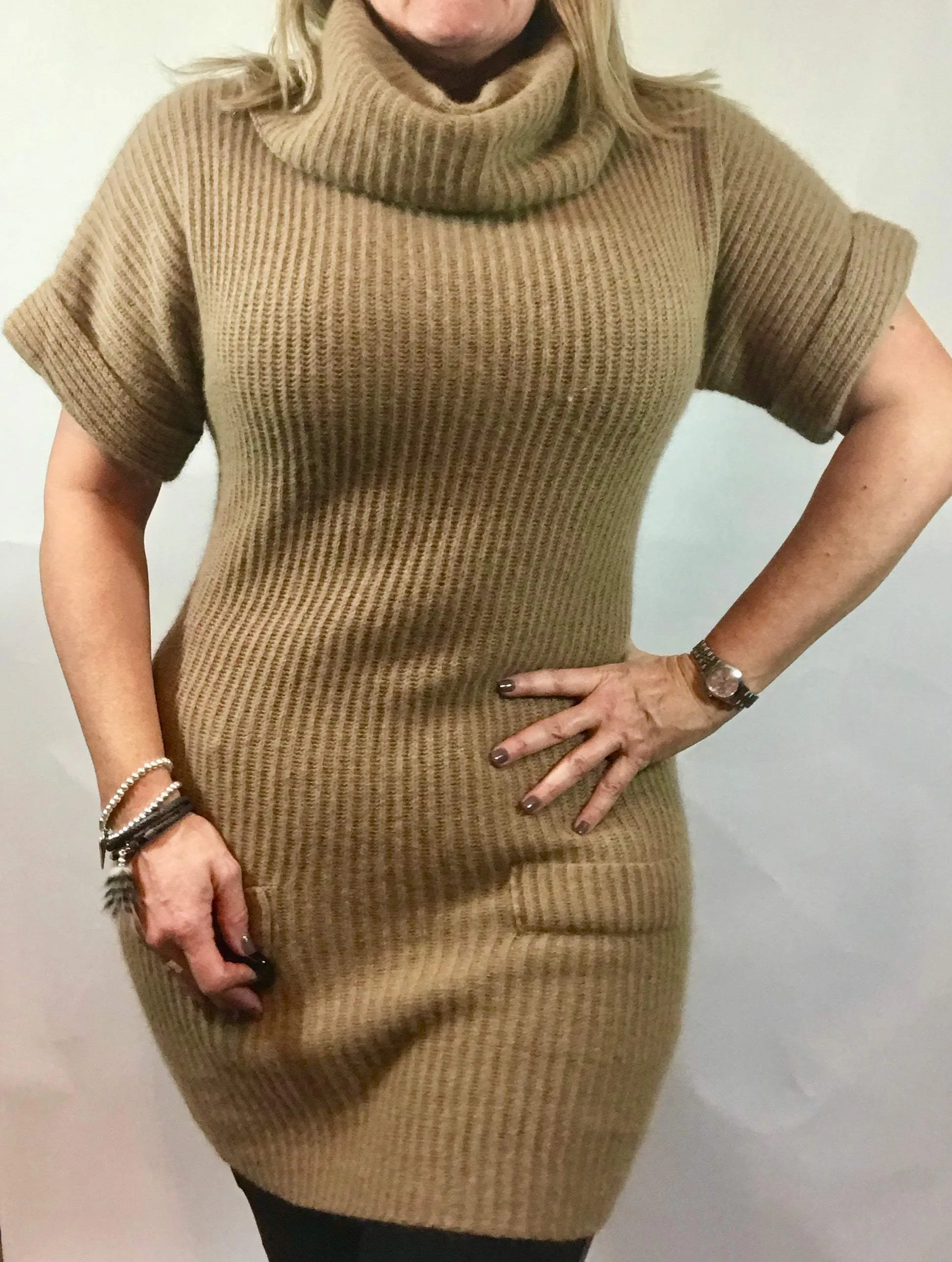 Angora Caramel Jumper Dress with Pockets - Feathers Of Italy
