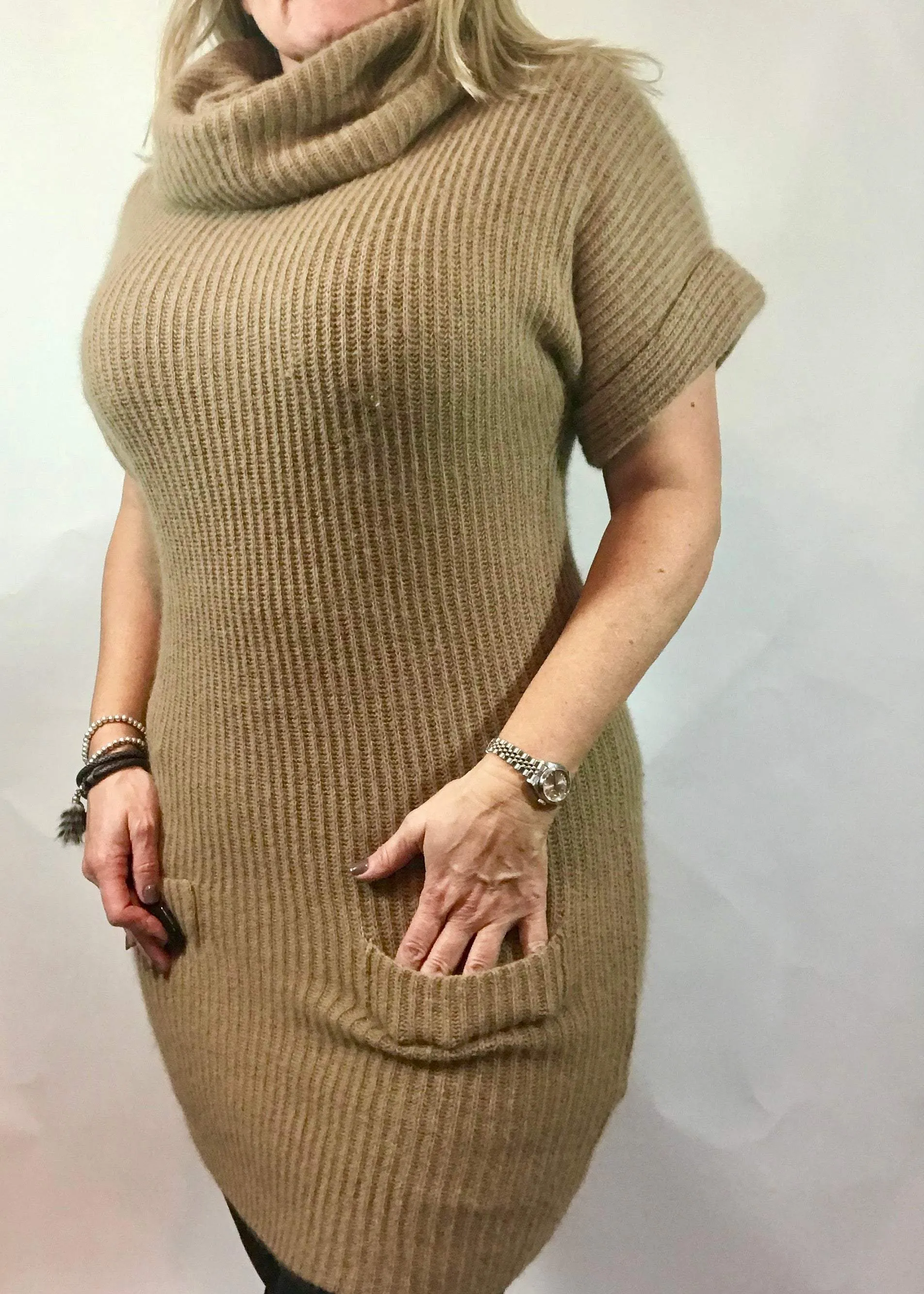 Angora Caramel Jumper Dress with Pockets - Feathers Of Italy