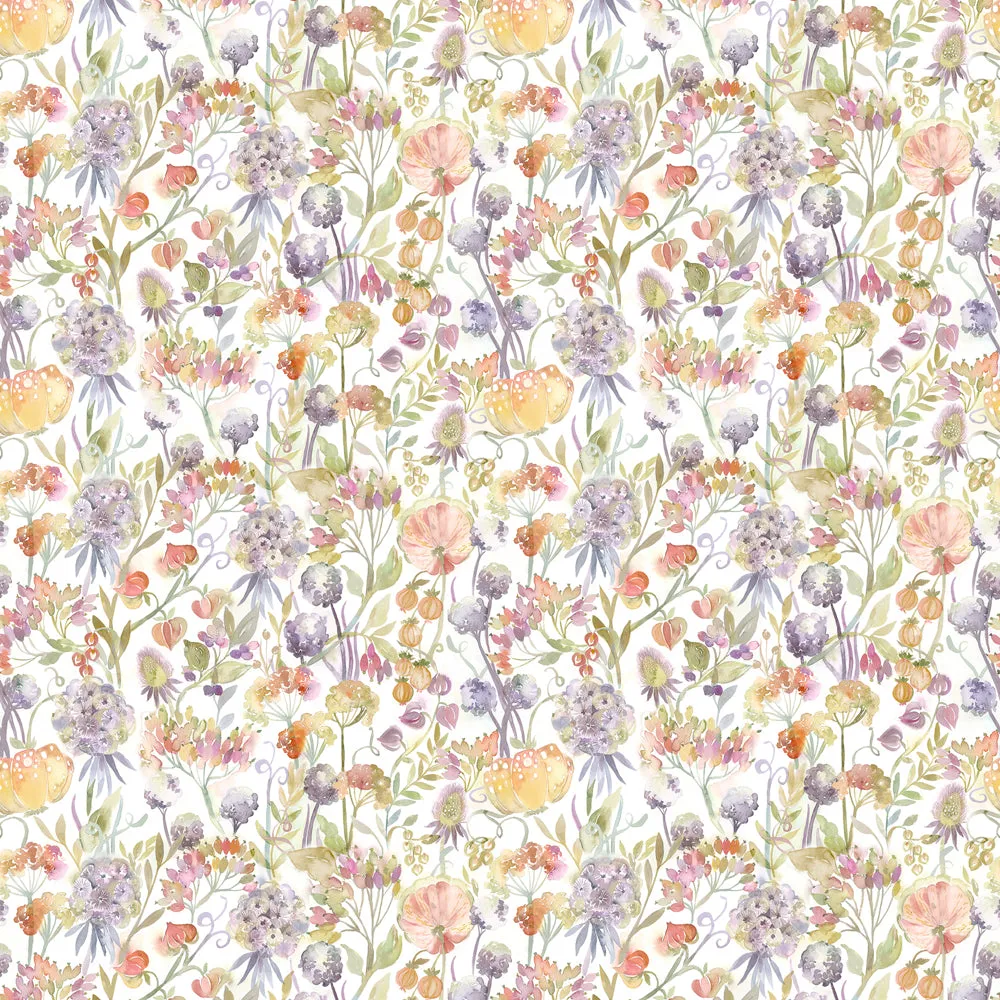 Autumn Floral Printed Linen Fabric Remnant Natural