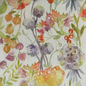 Autumn Floral Printed Linen Fabric Remnant Natural