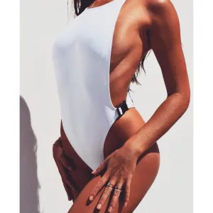 Backless Hasp Pure Color Hollow Out One Piece Swimwear