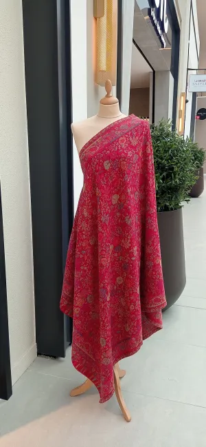 Bhoomi Red Cashmere Shawl with Multicolor Roses