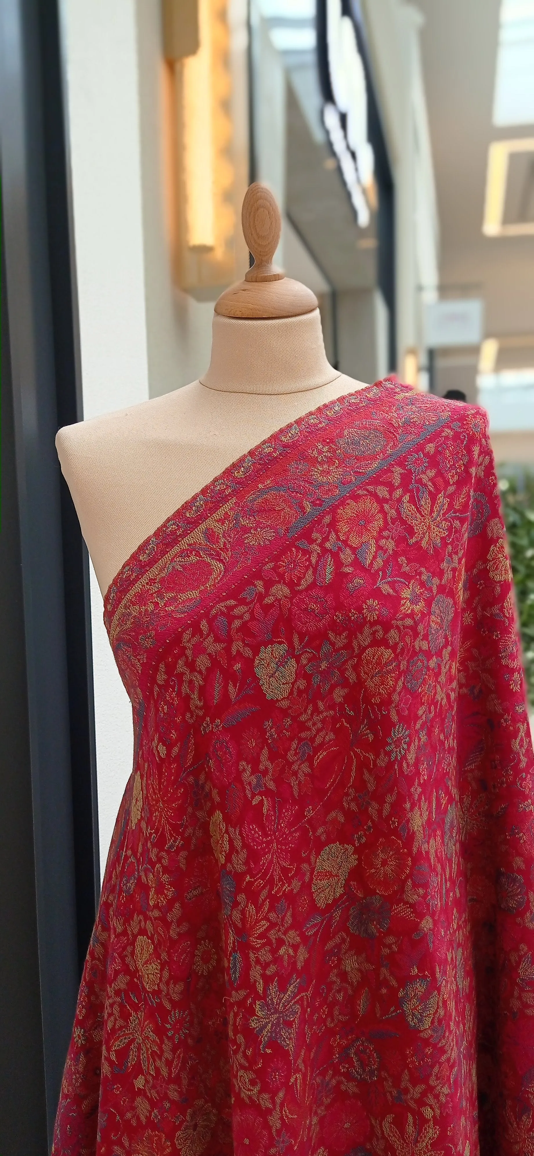 Bhoomi Red Cashmere Shawl with Multicolor Roses