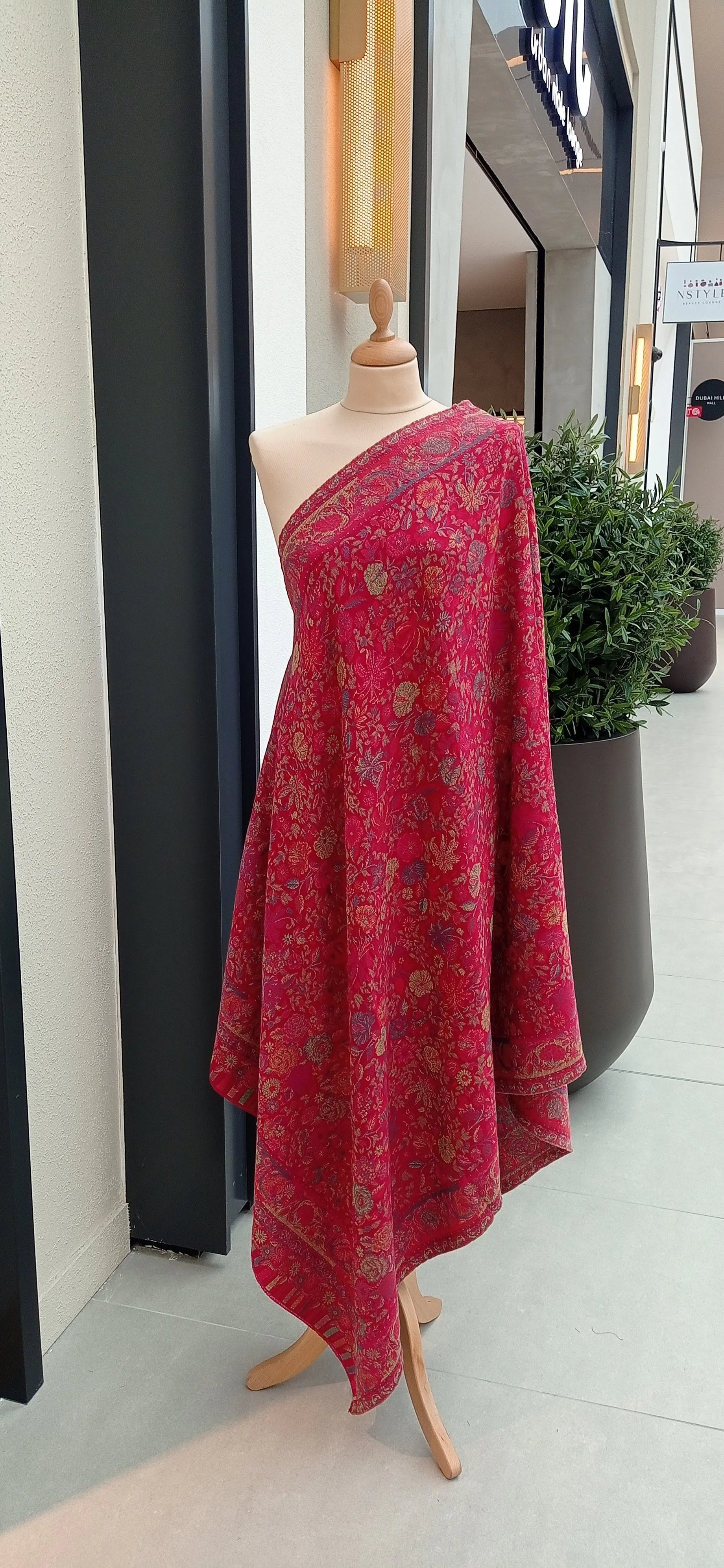Bhoomi Red Cashmere Shawl with Multicolor Roses