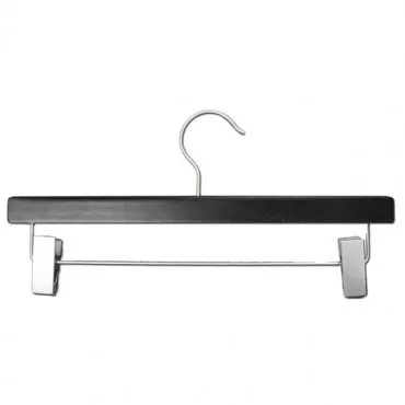BLACK WOOD SKIRT & PANT HANGER 14" WITH SATIN HOOK PACK 100