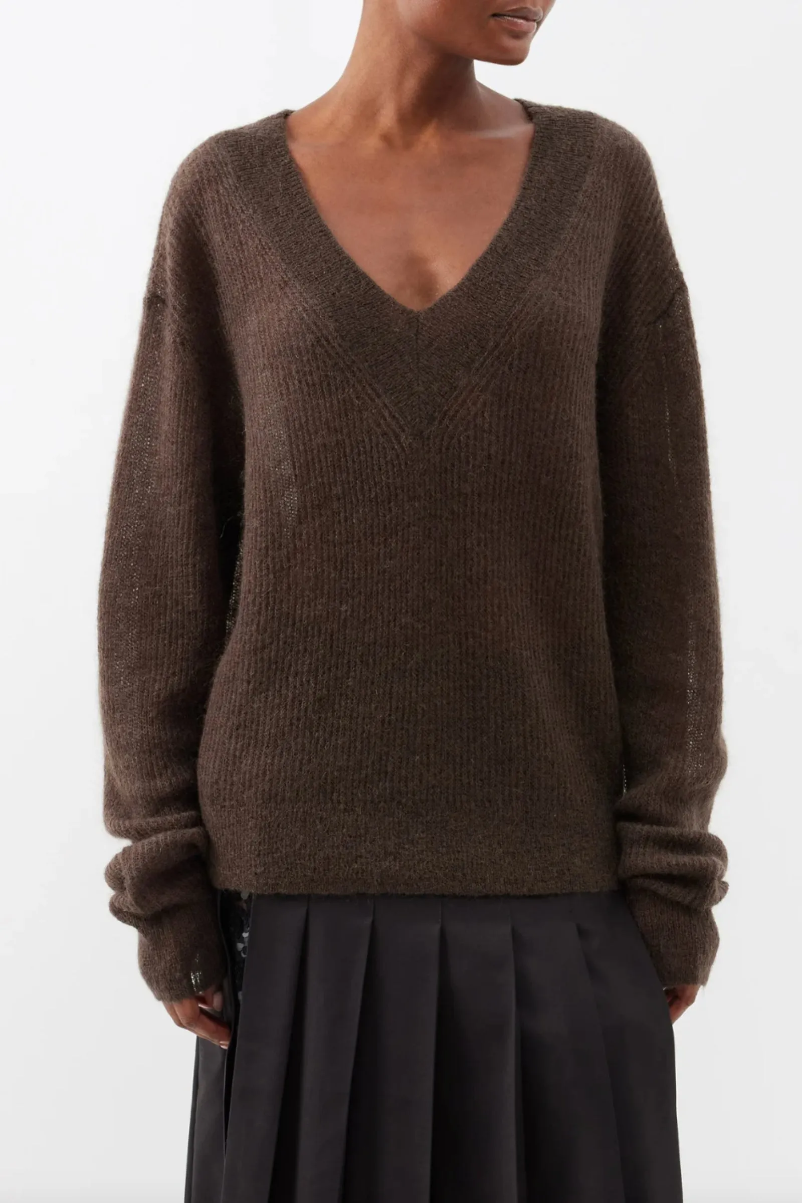 Brown Cleora V-neck Knitted Sweater