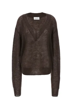 Brown Cleora V-neck Knitted Sweater