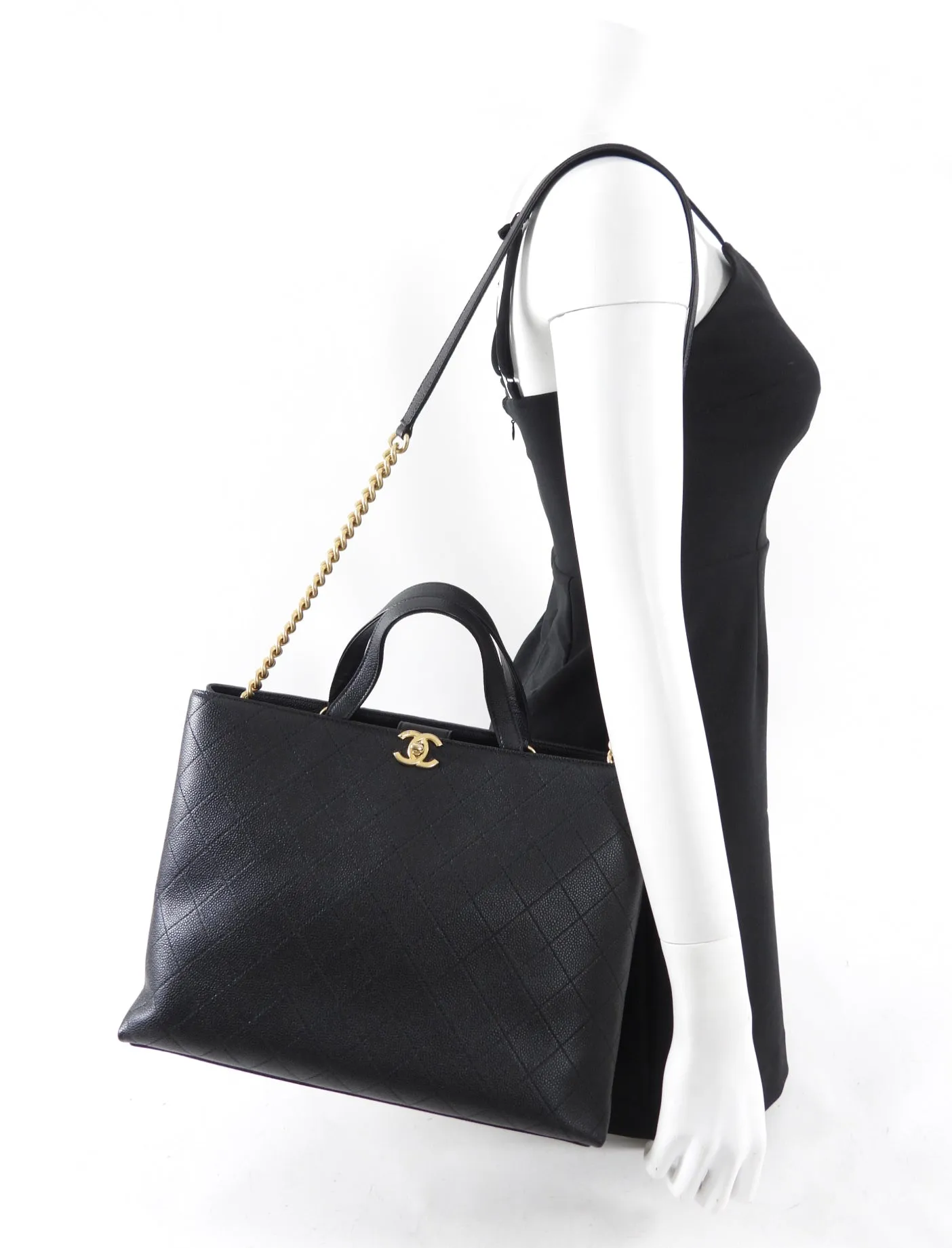 Chanel Black Stitched Caviar Leather Chic Affinity Tote Bag
