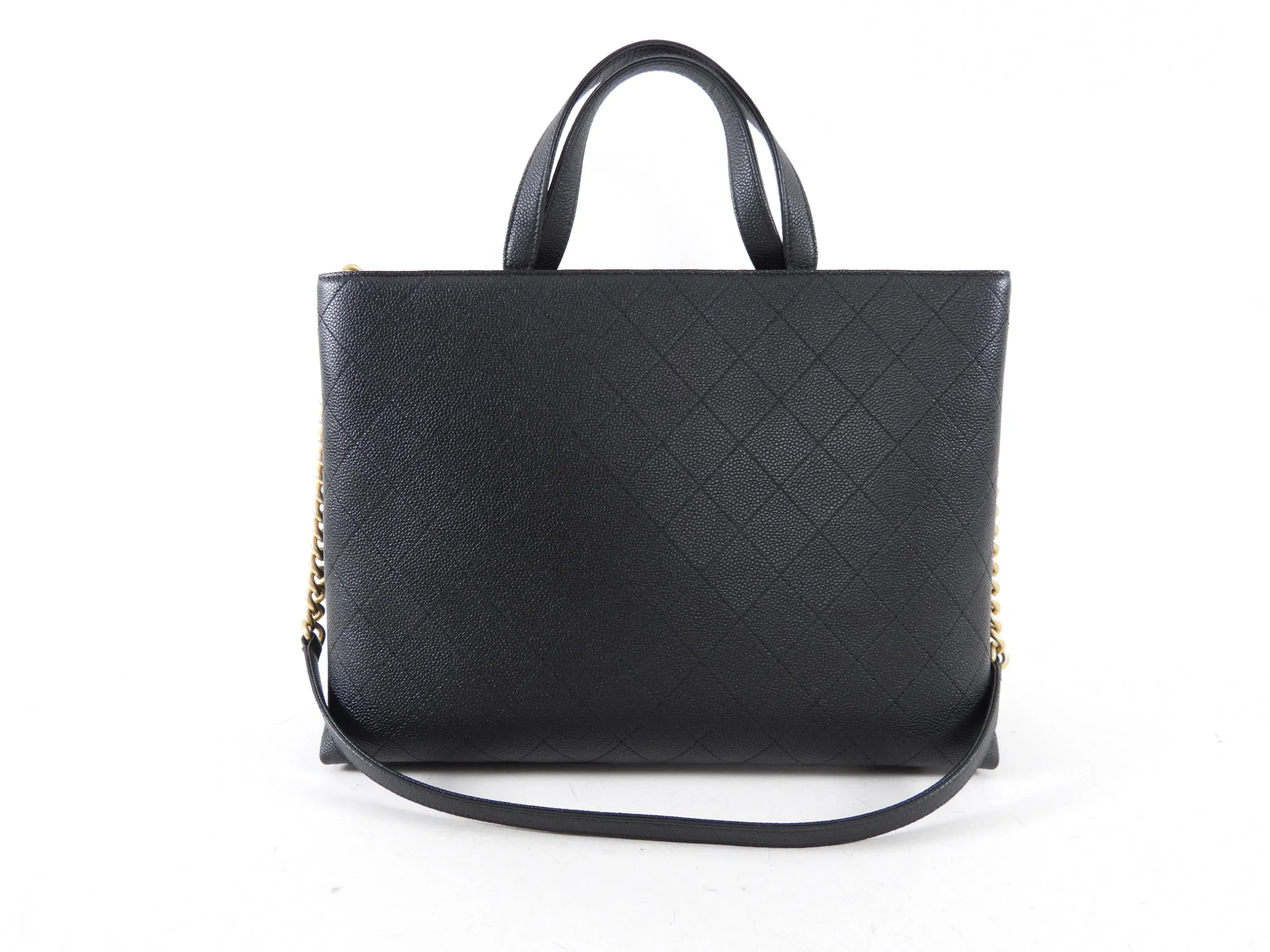 Chanel Black Stitched Caviar Leather Chic Affinity Tote Bag