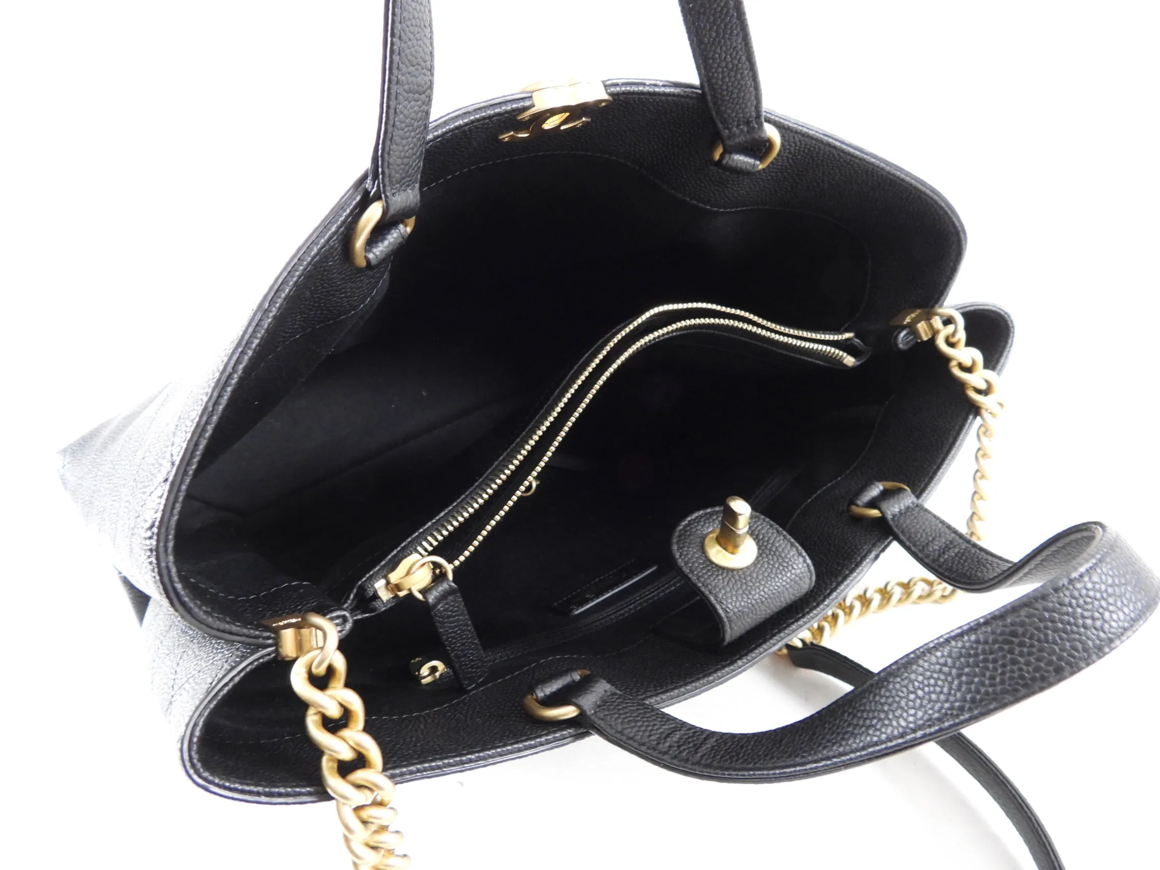 Chanel Black Stitched Caviar Leather Chic Affinity Tote Bag