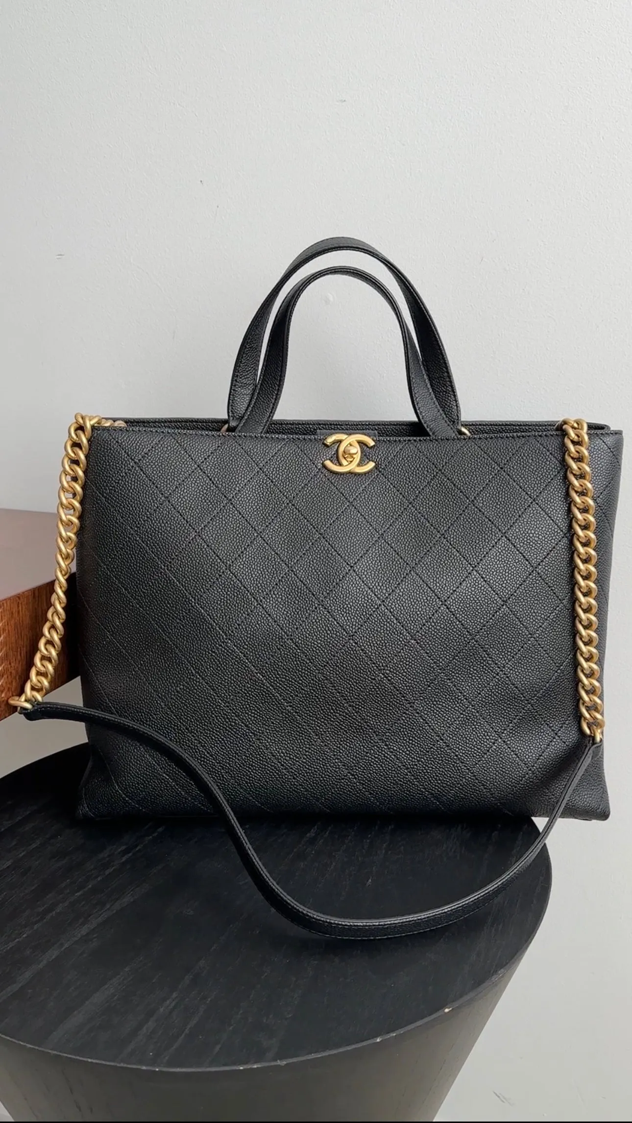 Chanel Black Stitched Caviar Leather Chic Affinity Tote Bag