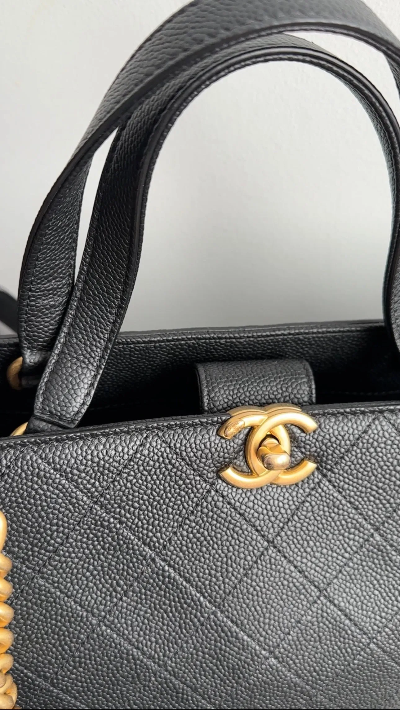 Chanel Black Stitched Caviar Leather Chic Affinity Tote Bag