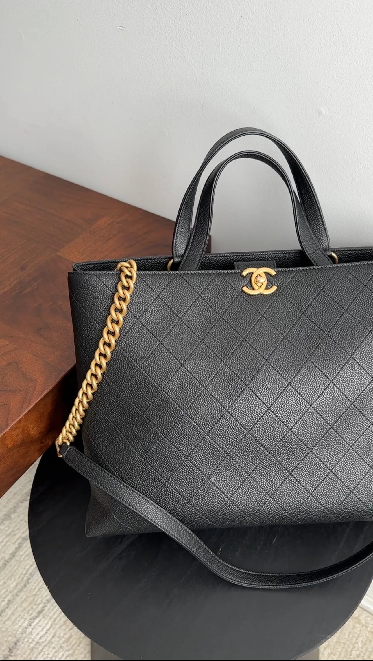 Chanel Black Stitched Caviar Leather Chic Affinity Tote Bag