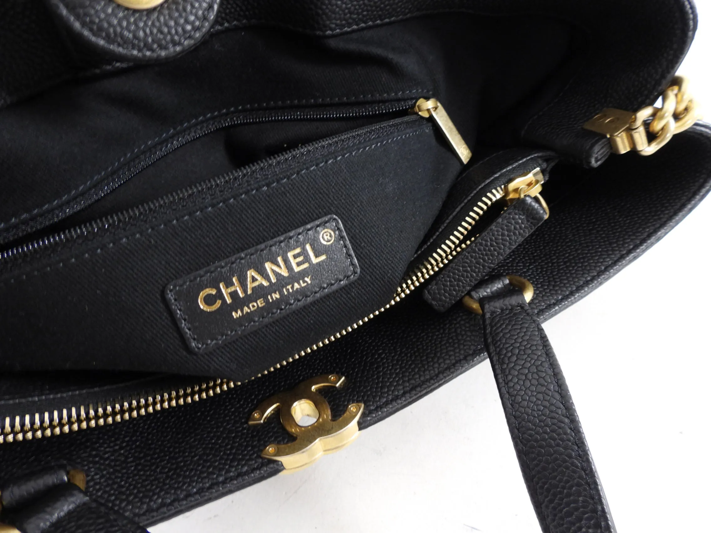 Chanel Black Stitched Caviar Leather Chic Affinity Tote Bag