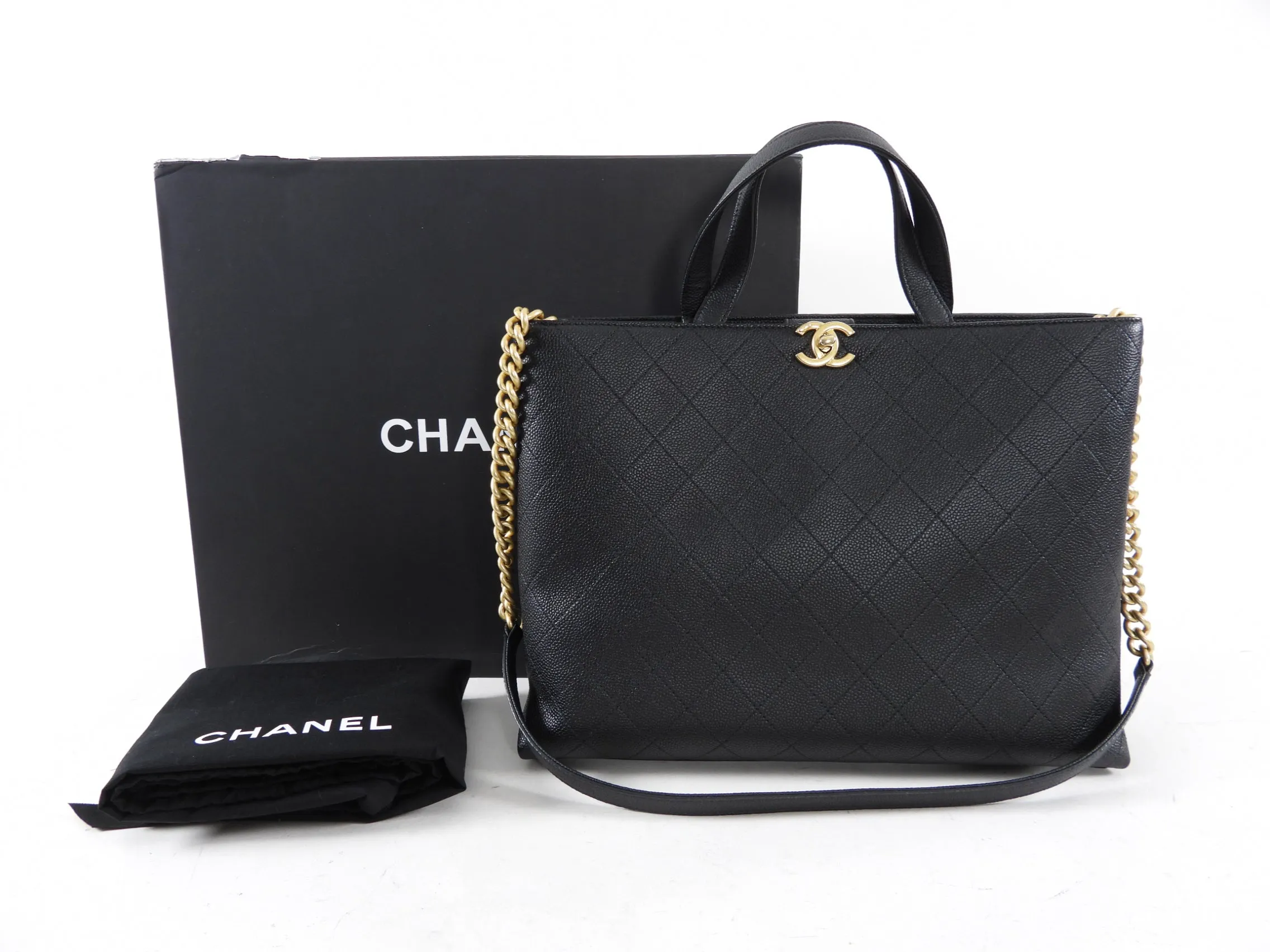 Chanel Black Stitched Caviar Leather Chic Affinity Tote Bag