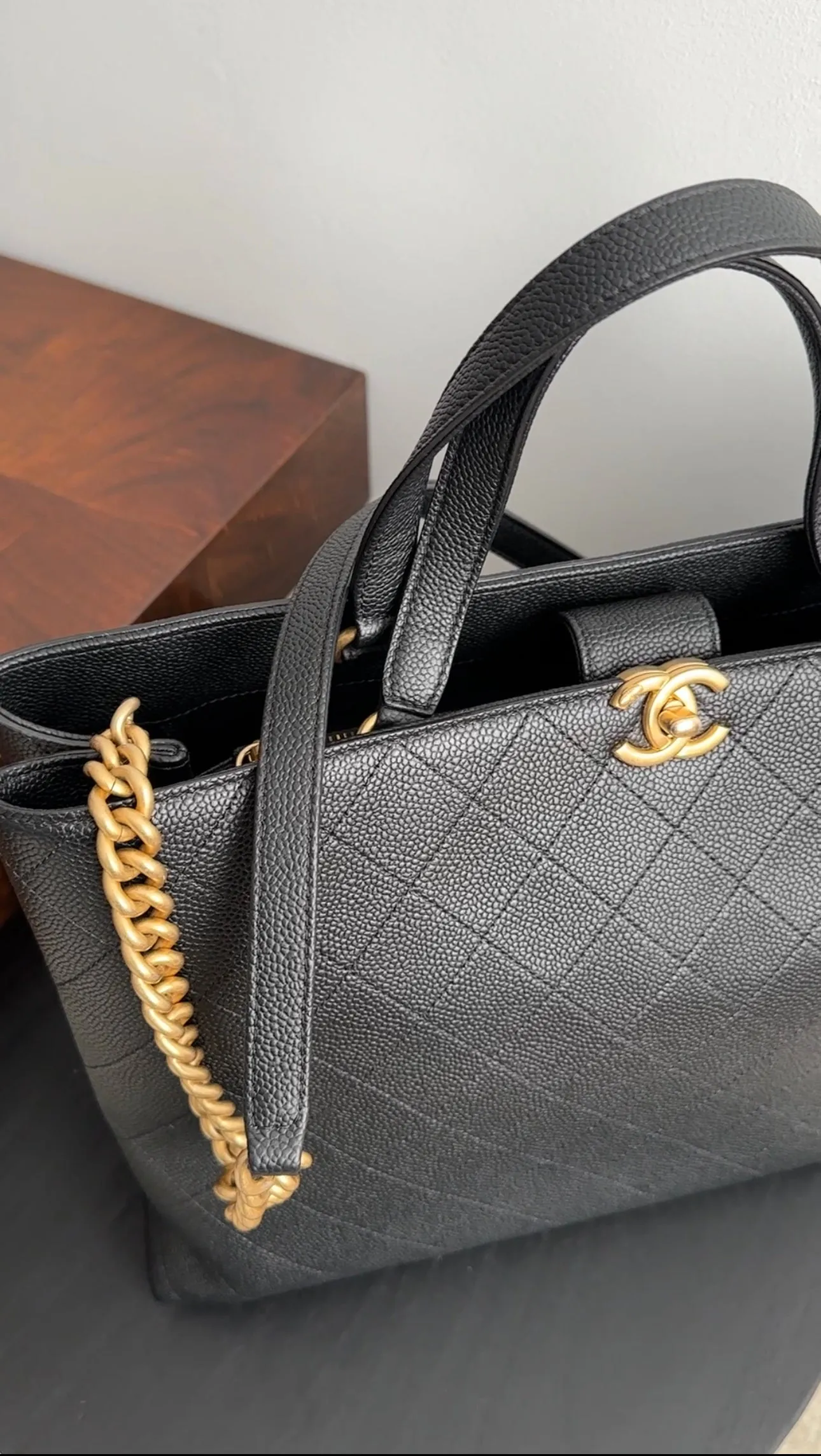 Chanel Black Stitched Caviar Leather Chic Affinity Tote Bag