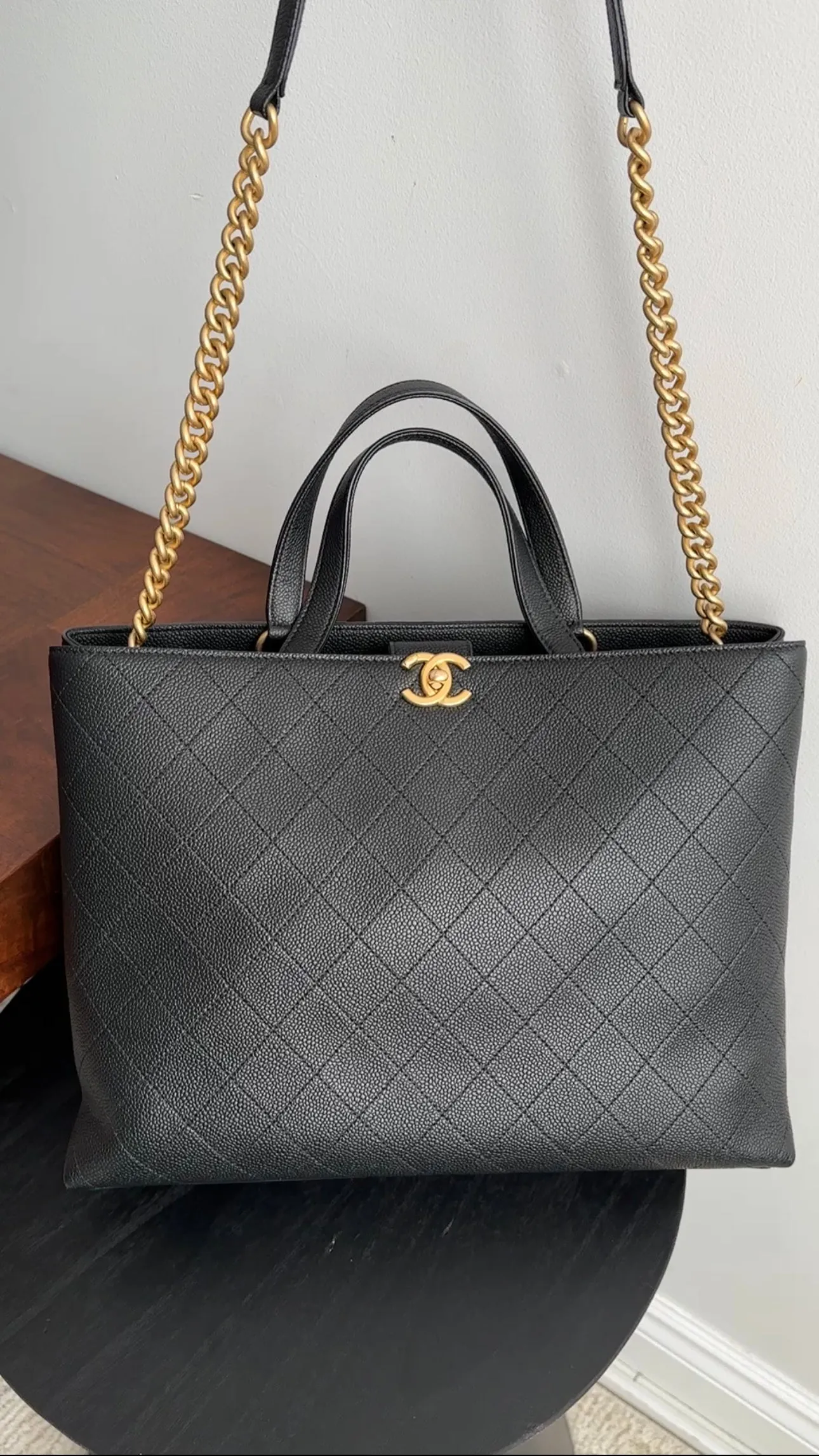 Chanel Black Stitched Caviar Leather Chic Affinity Tote Bag