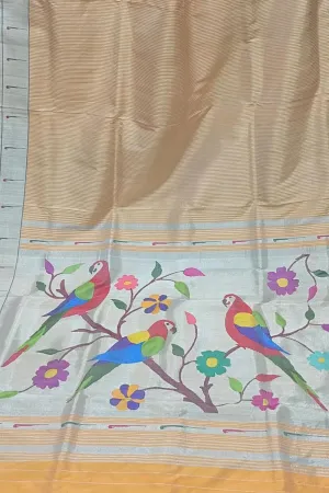 Cream Paithani Handloom Pure Silk Muniya Border Saree