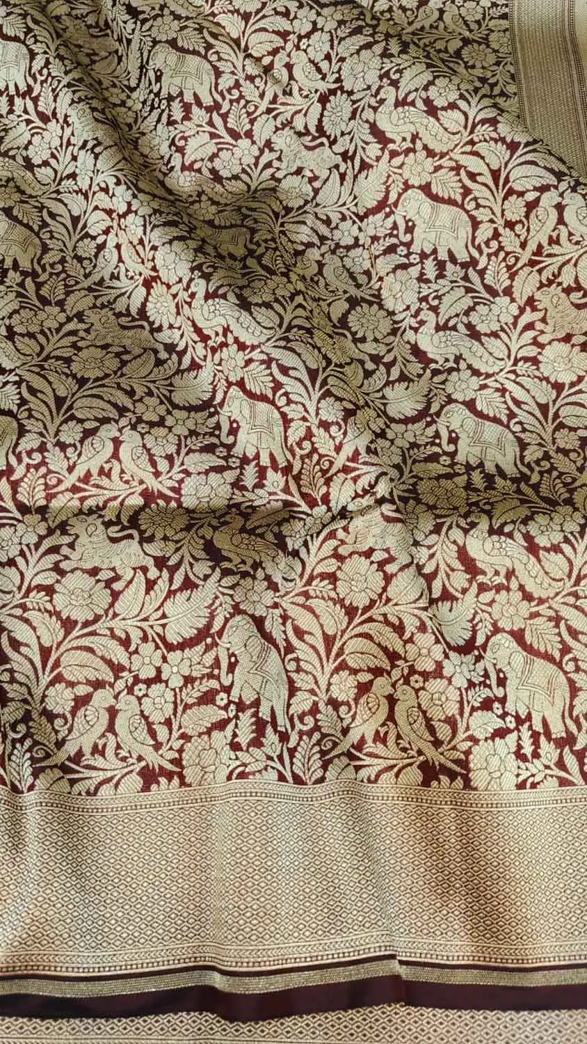 Elegant Maroon Banarasi Silk Saree: Handloom Beauty