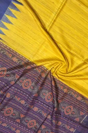 Elegant Yellow Bhagalpur Silk Ikat Saree
