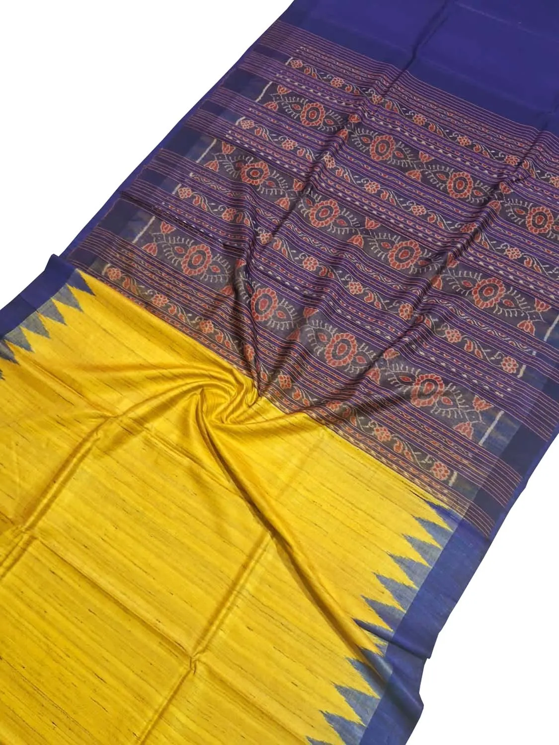 Elegant Yellow Bhagalpur Silk Ikat Saree