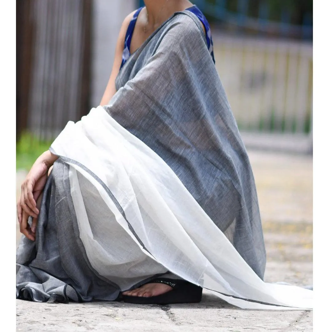 Exceptional  Grey  Colored Festive Wear Pure Linen Designer Saree