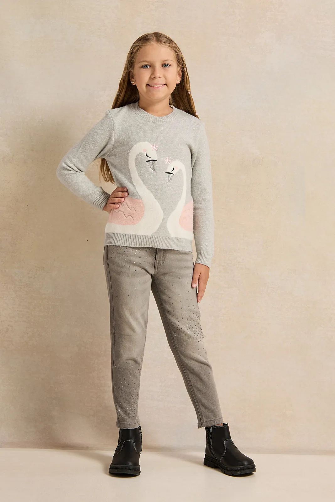 Girls Grey Knitted Pullover