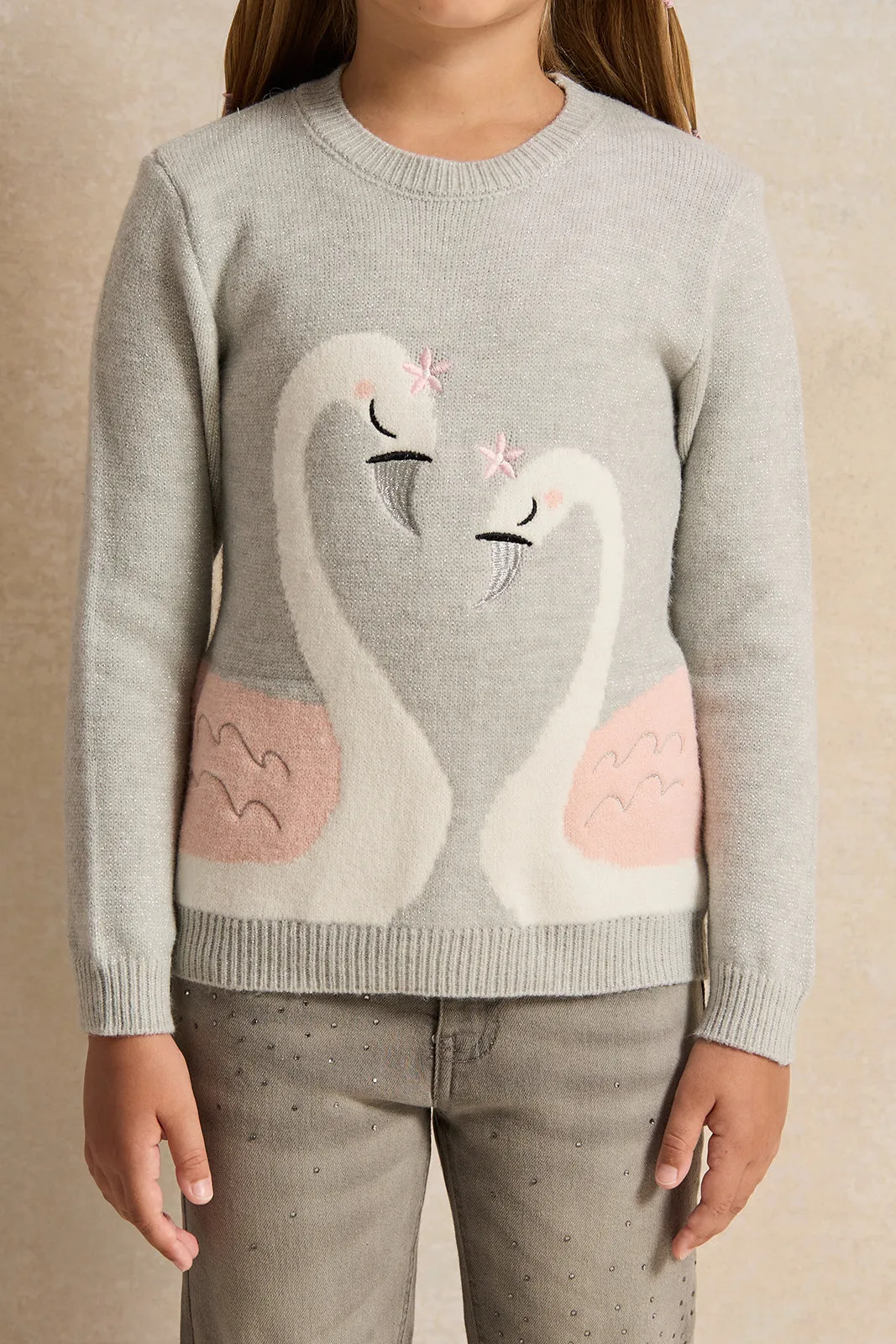 Girls Grey Knitted Pullover