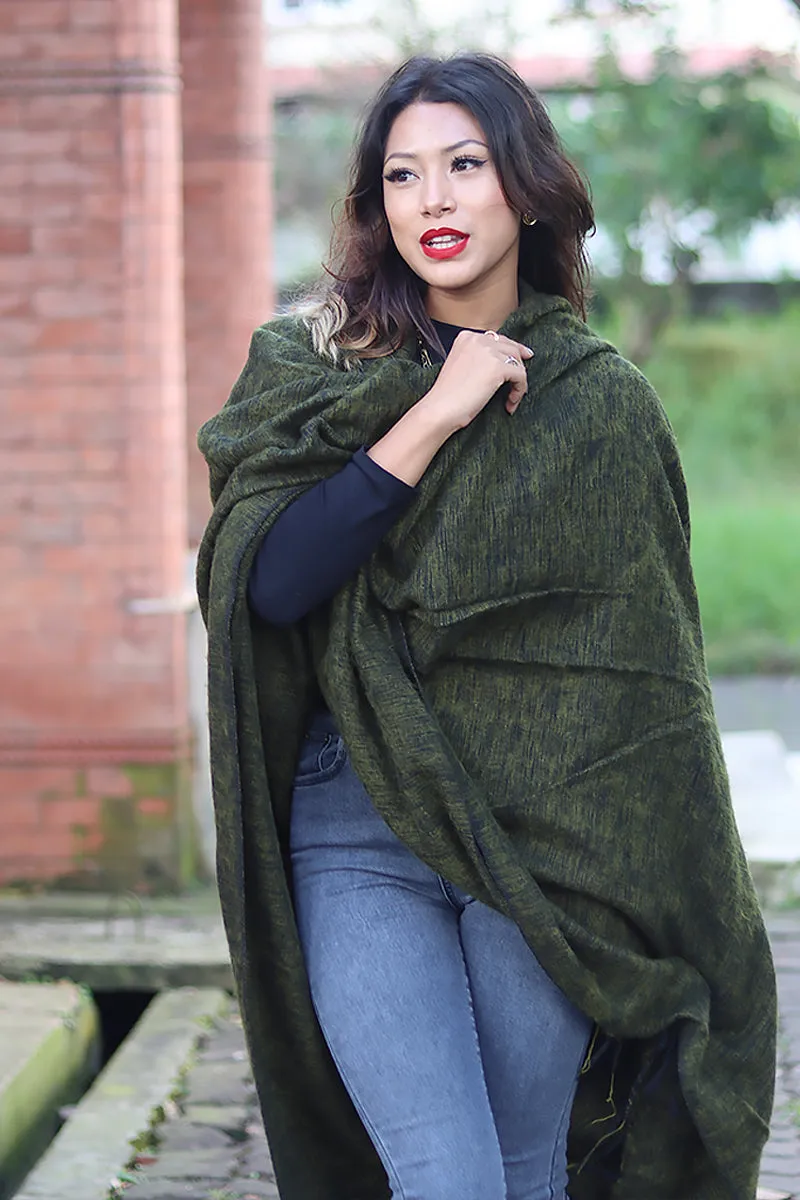 Handmade Himalayan Yak Wool Shawl Deep Forest Green