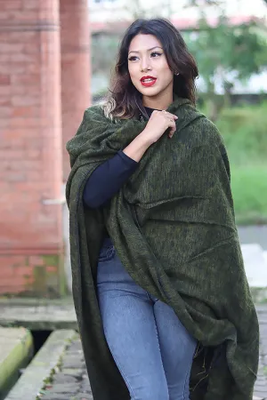 Handmade Himalayan Yak Wool Shawl Deep Forest Green