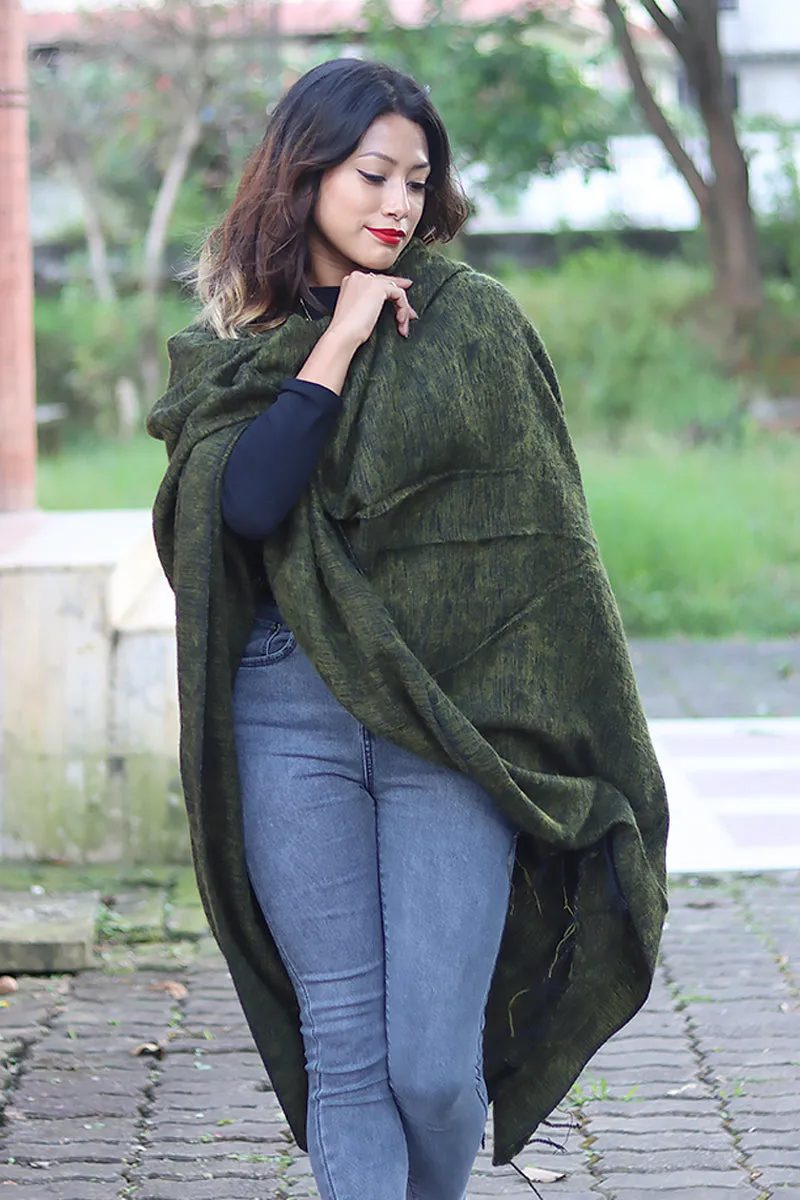 Handmade Himalayan Yak Wool Shawl Deep Forest Green