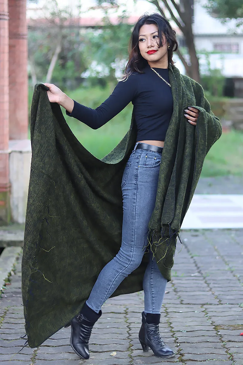 Handmade Himalayan Yak Wool Shawl Deep Forest Green