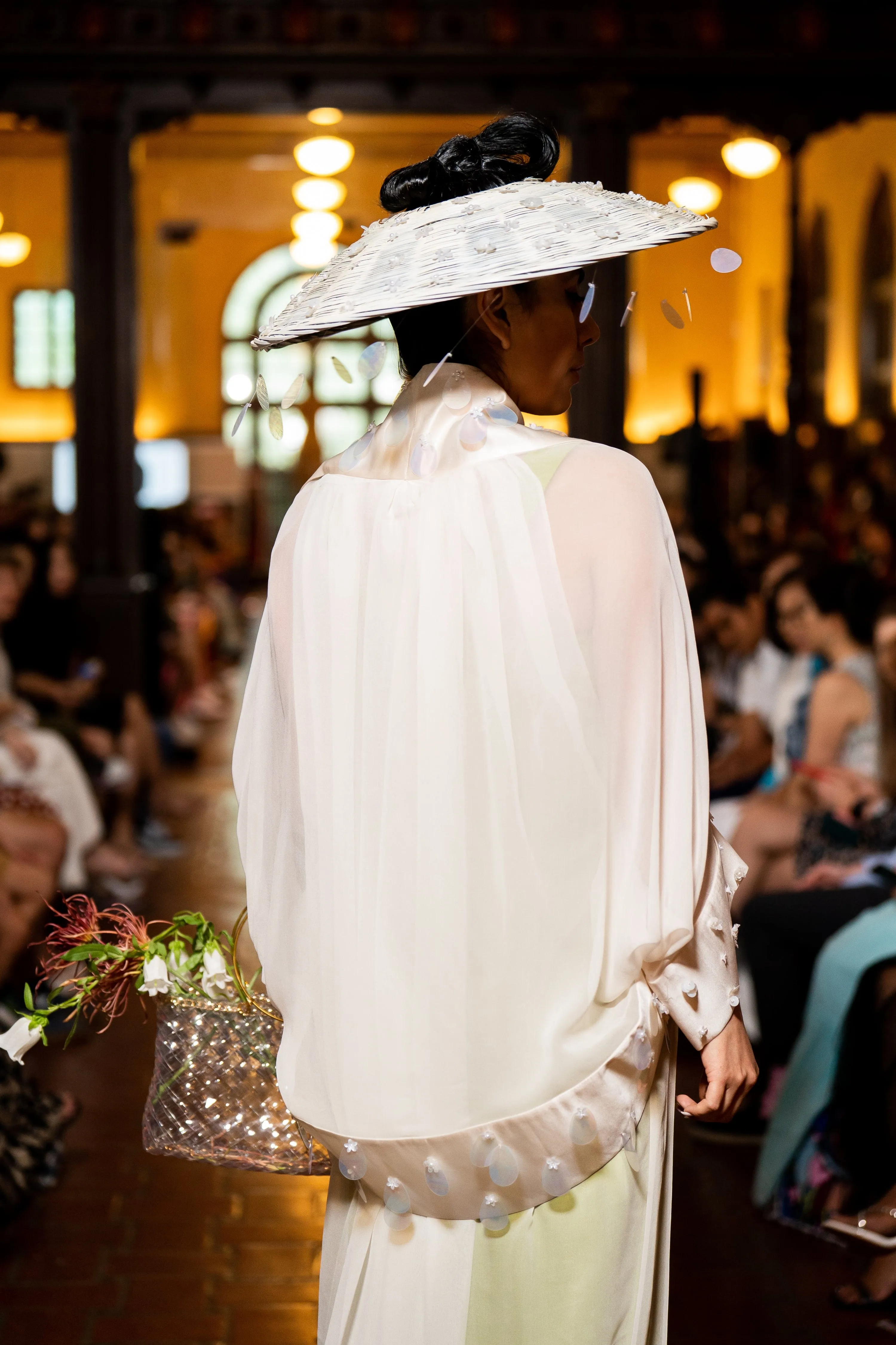 Ivory Silk Chiffon Beaded Shawl
