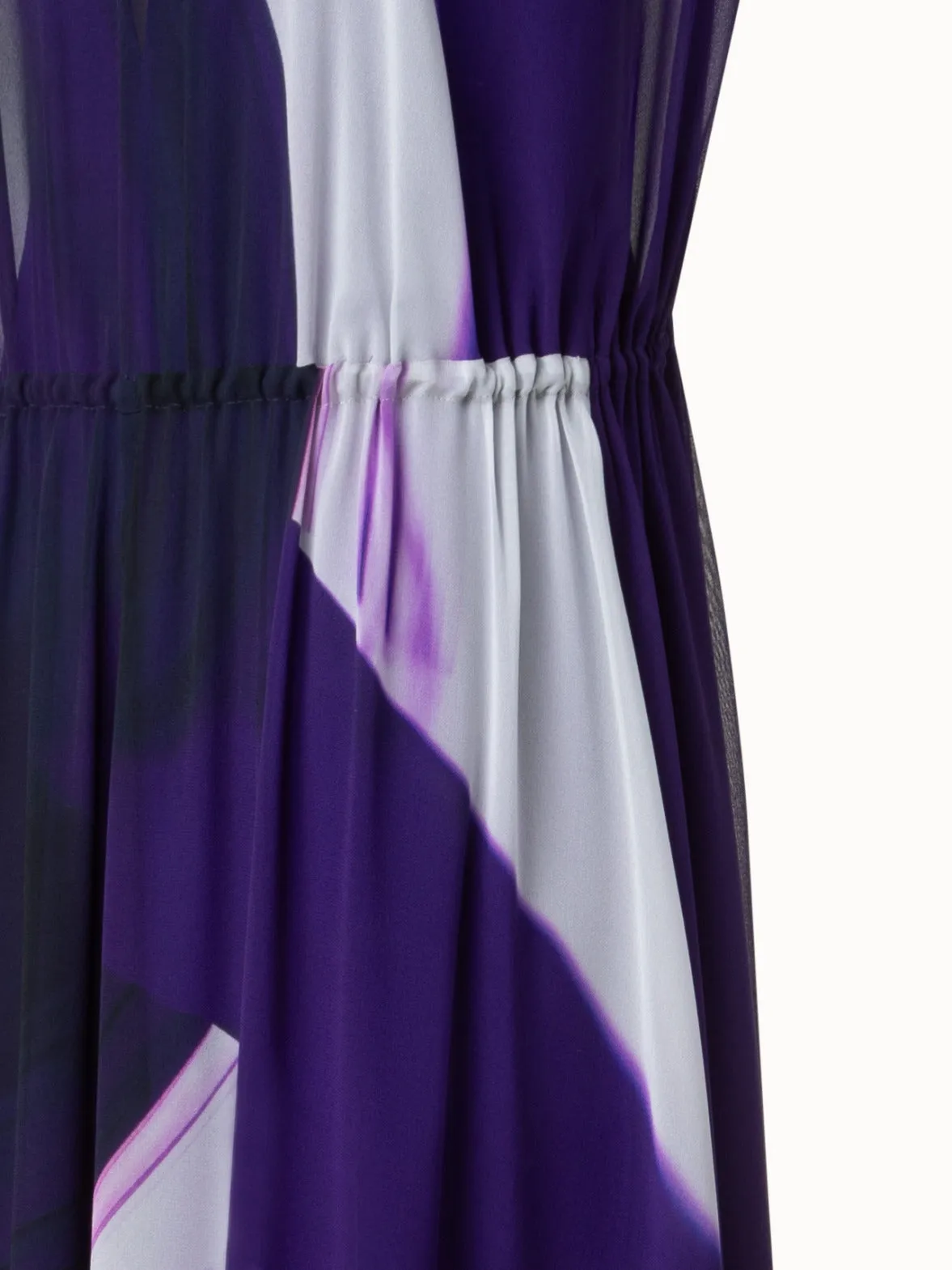 Long A-Line Silk Crêpe Dress with Purple Loop Print