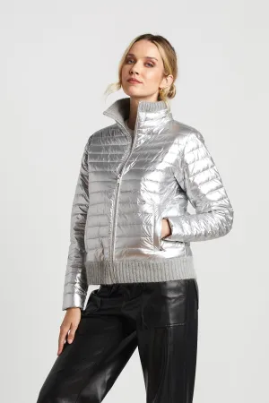 Lulu Lightweight Quilted Down Jacket With Knit Trim Details - Silver