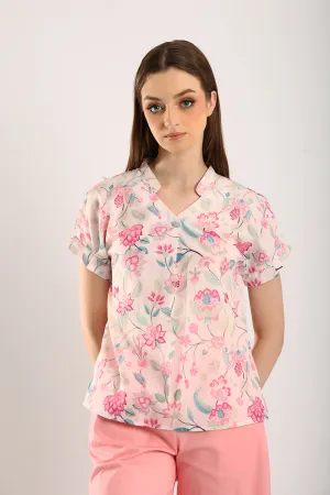 Novi Cotton Linen Blouse in Pink Blossom