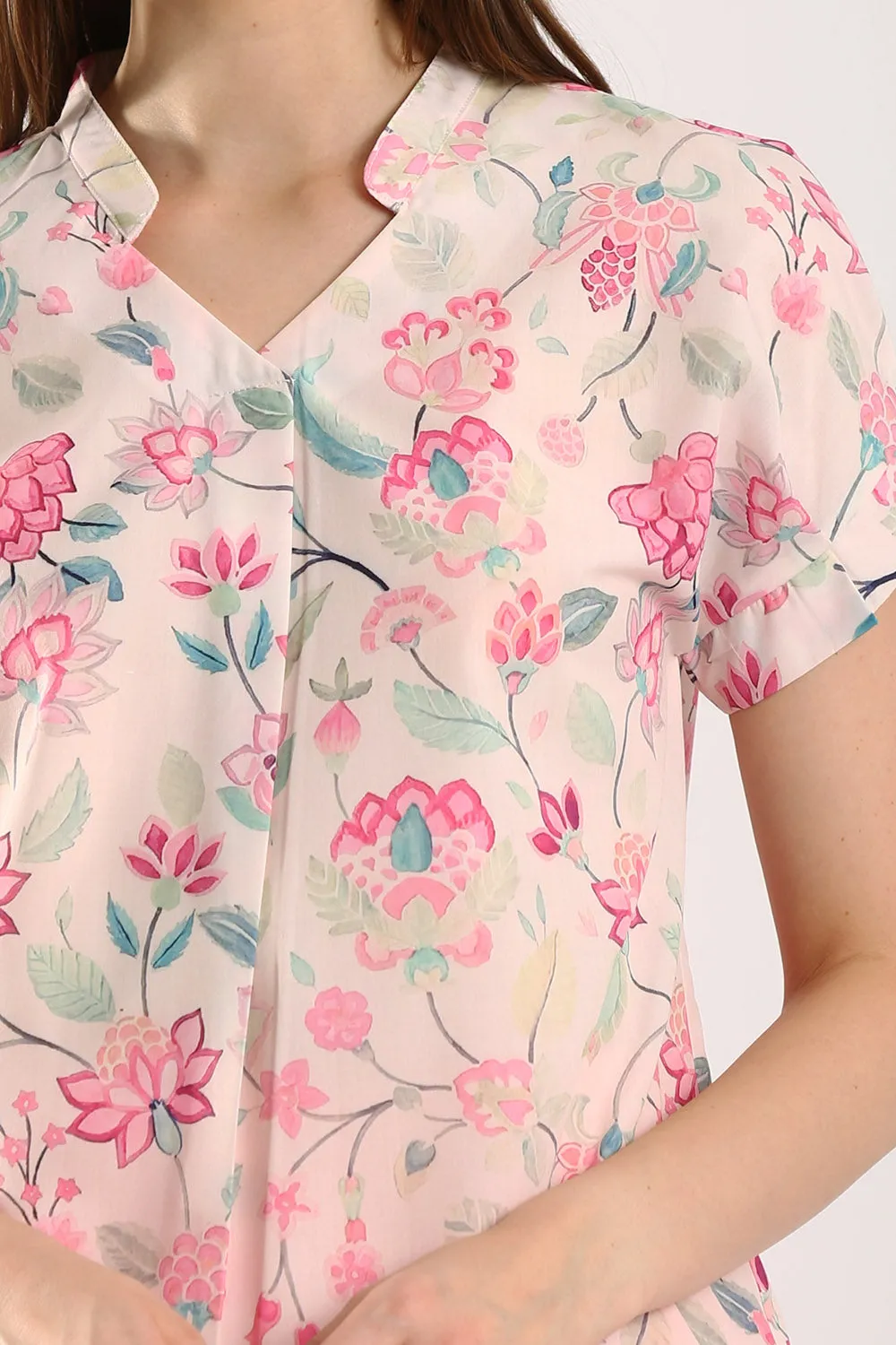 Novi Cotton Linen Blouse in Pink Blossom
