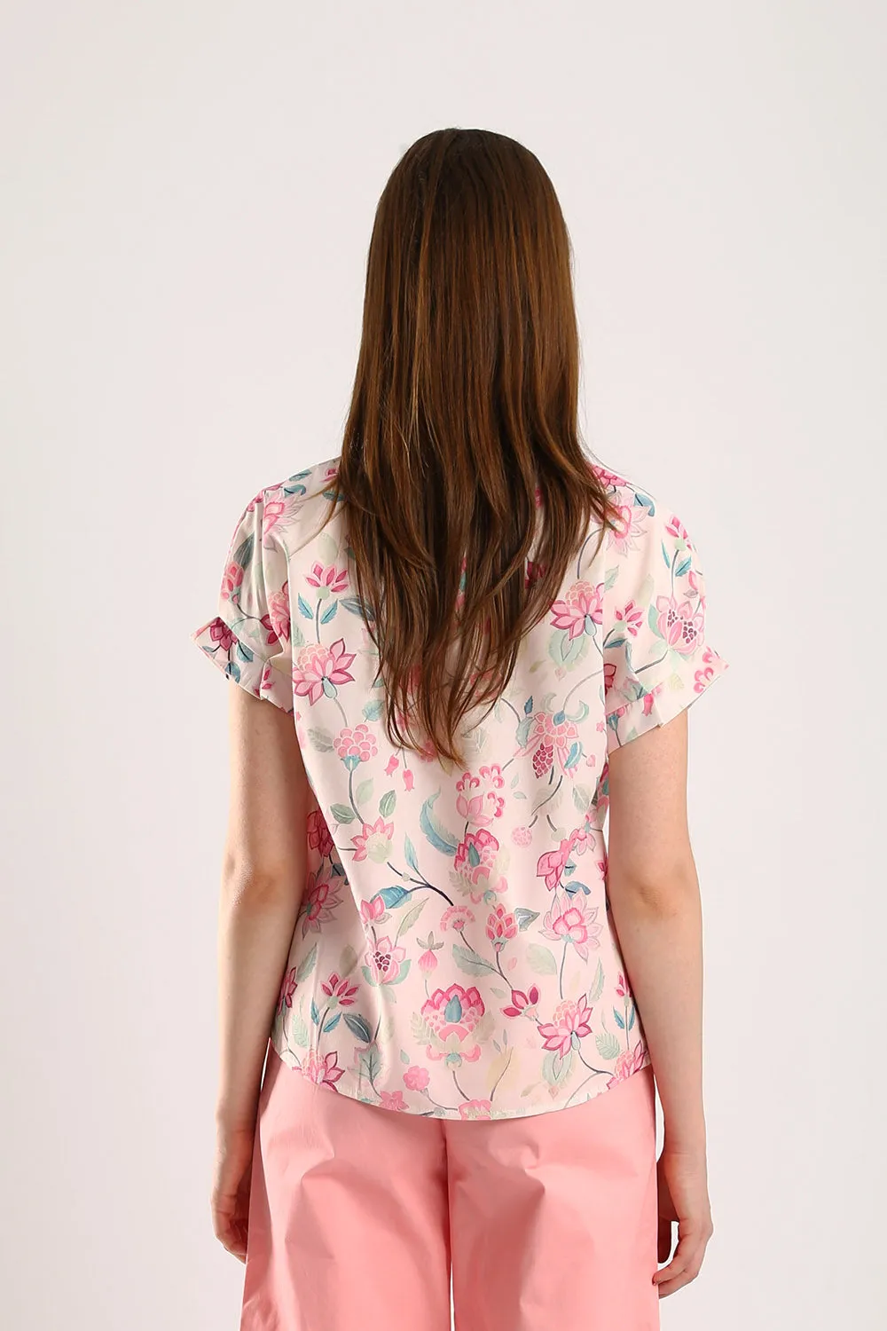 Novi Cotton Linen Blouse in Pink Blossom