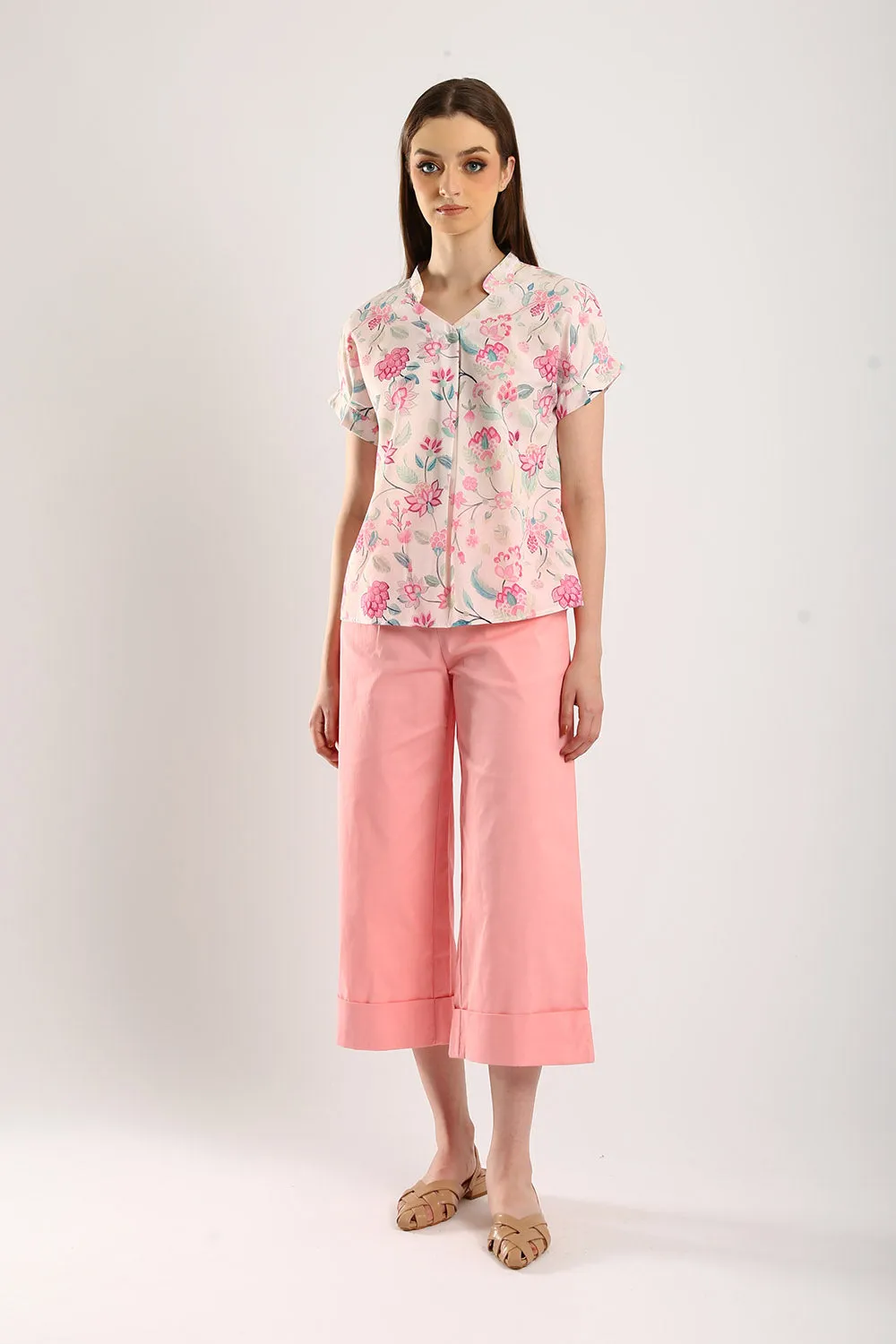 Novi Cotton Linen Blouse in Pink Blossom