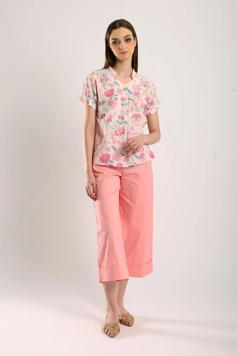 Novi Cotton Linen Blouse in Pink Blossom