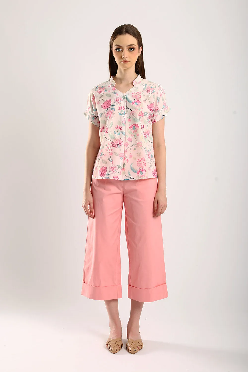Novi Cotton Linen Blouse in Pink Blossom