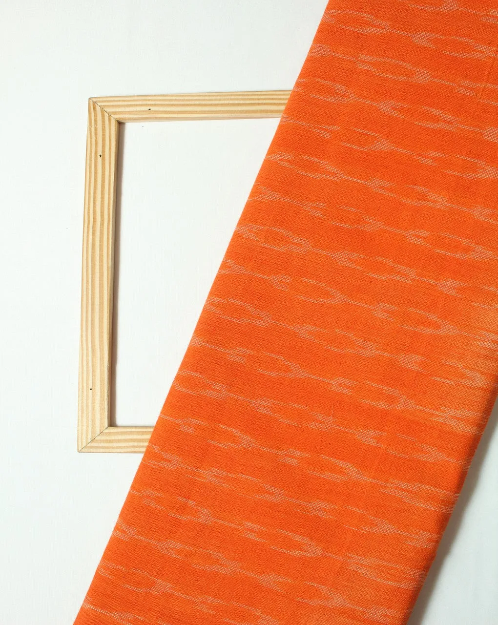 Orange And White Abstract Cotton Ikat Fabric
