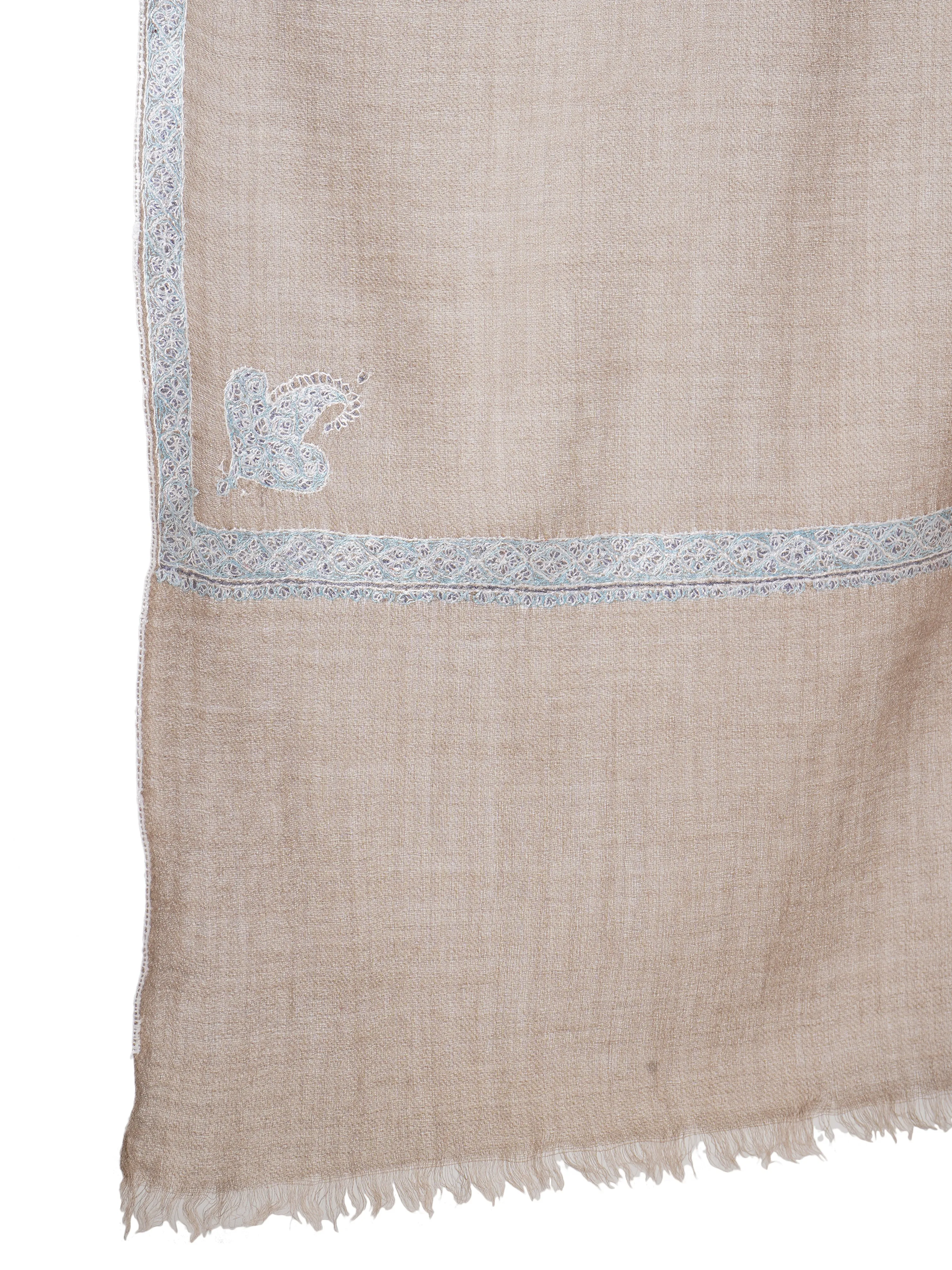Pashmina Shawl with Enchanted Blue Hues Embroidery - Natural Toosh