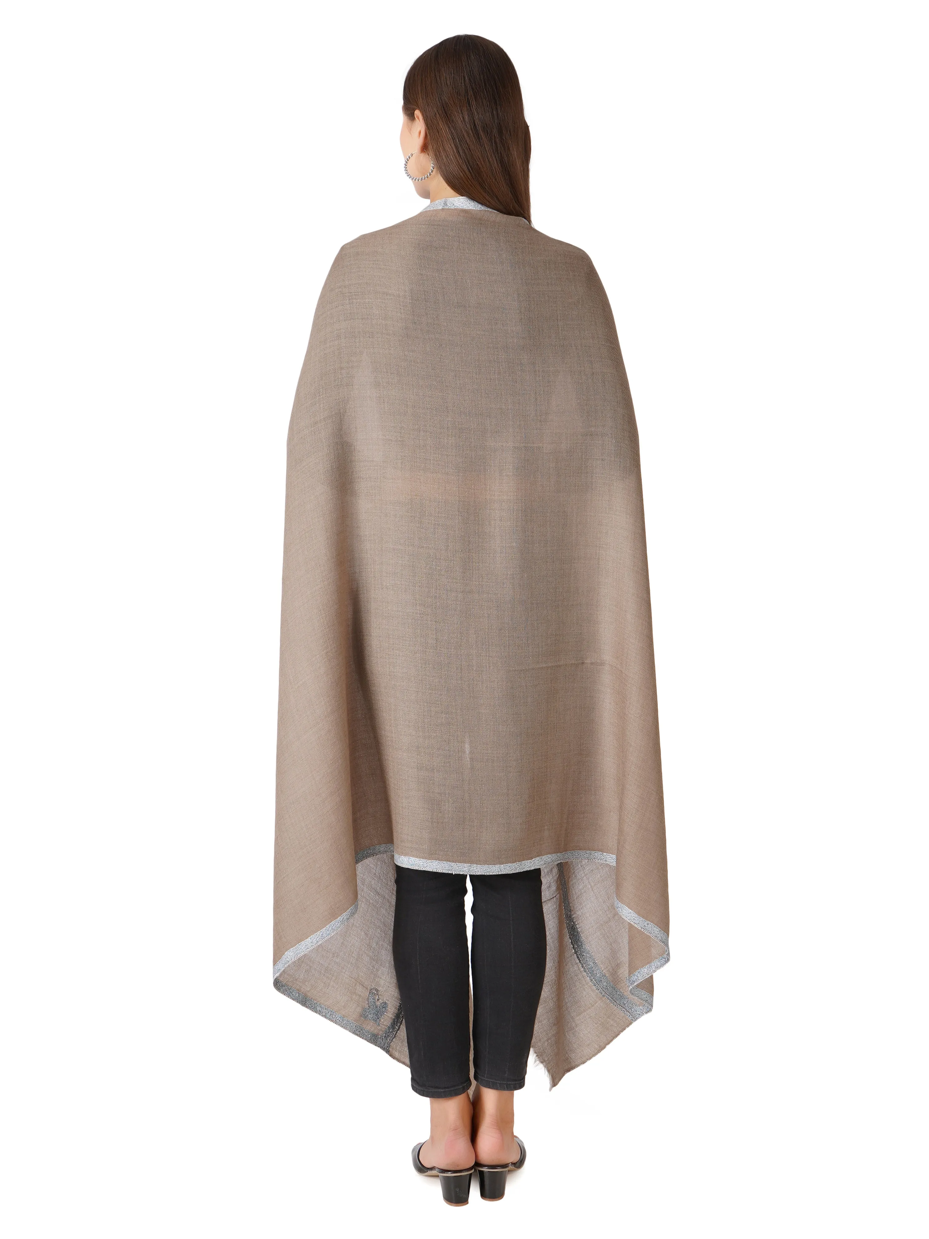 Pashmina Shawl with Enchanted Blue Hues Embroidery - Natural Toosh