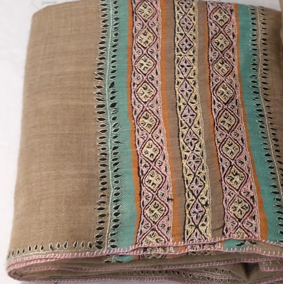 Pashmina with hand embroidered border Large Multi