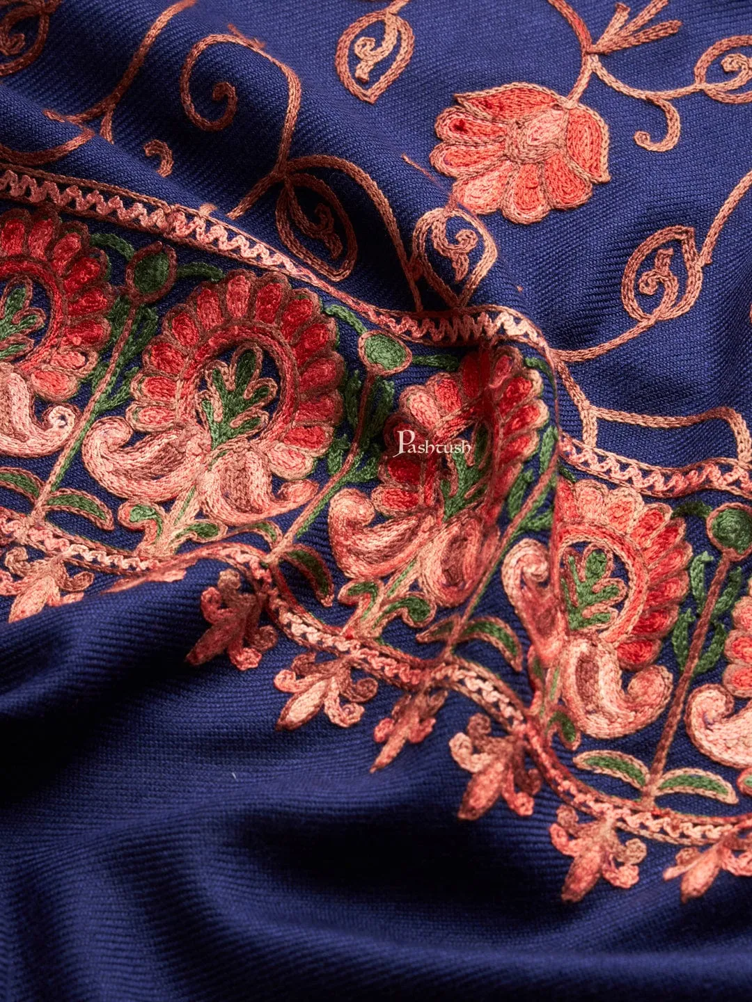 Pashtush Womens Faux Pashmina Stole, Aari Embroidery Design, Blue