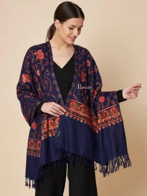 Pashtush Womens Faux Pashmina Stole, Aari Embroidery Design, Blue