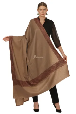 Pashtush Womens Hand Embroidery Shawl, Border Design Shawls Brown