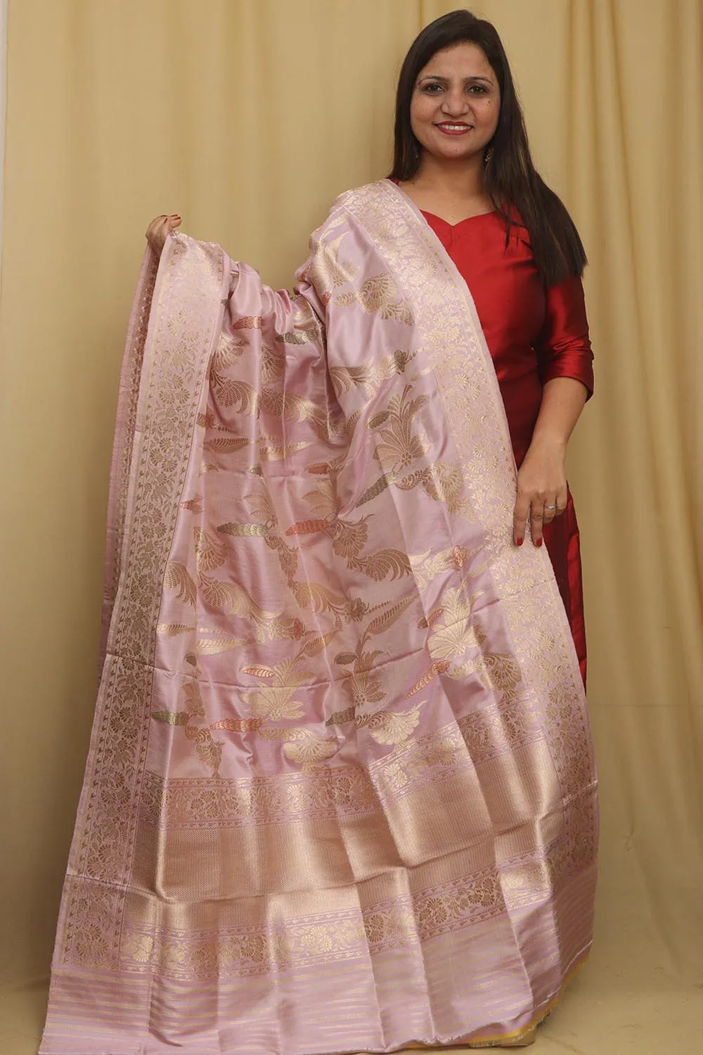 Pastel Handloom Banarasi Katan Silk Dupatta