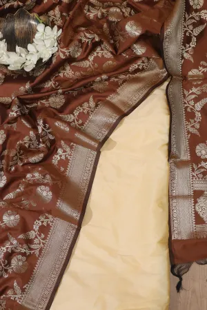 Pastel Plain Silk Suit With Brown Banarasi Silk Dupatta